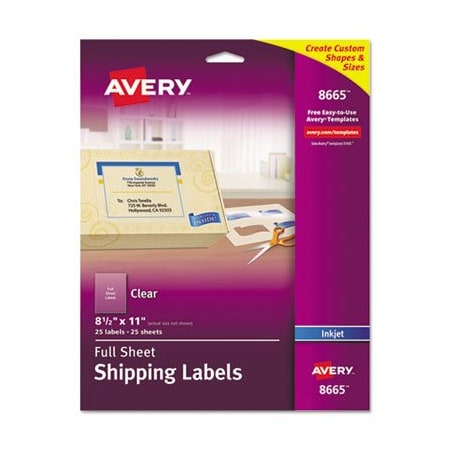 Avery Dennison Avery, MATTE CLEAR SHIPPING LABELS, INKJET PRINTERS, 8.5 X 11, CLEAR, 25PK 8665